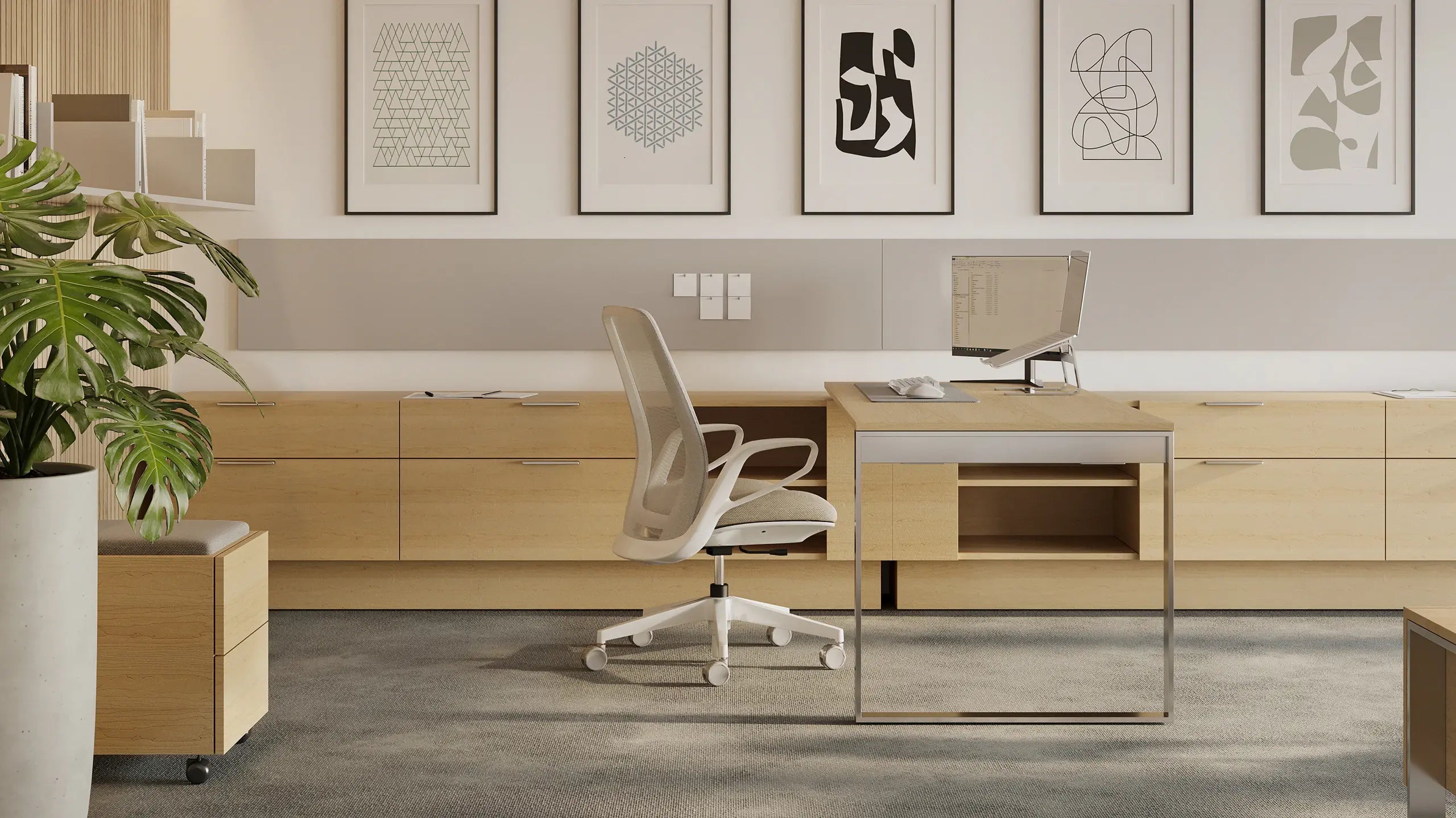 Modern home office desk setup