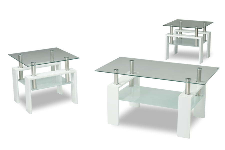 IF-2013 White Gloss Glass Coffee Table Set Chrome Accents #CoffeeTable #IFDCFurniture