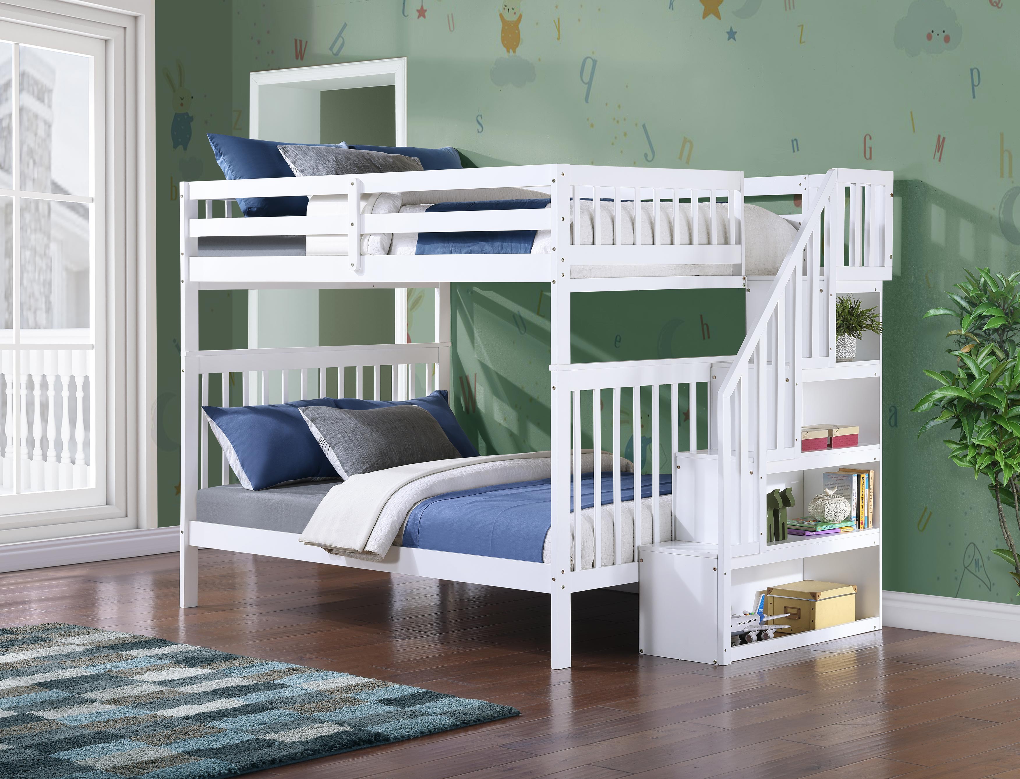 Rondeau white mission bunk bed with stairs double over double