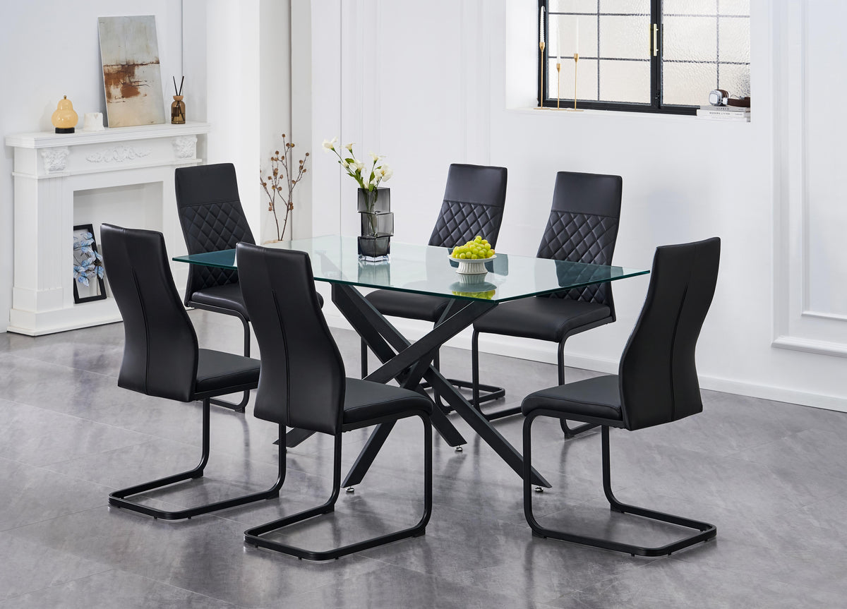 Acton 7-piece glass dining set with X-base