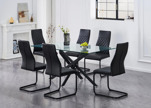 Acton 7-piece glass dining set with X-base