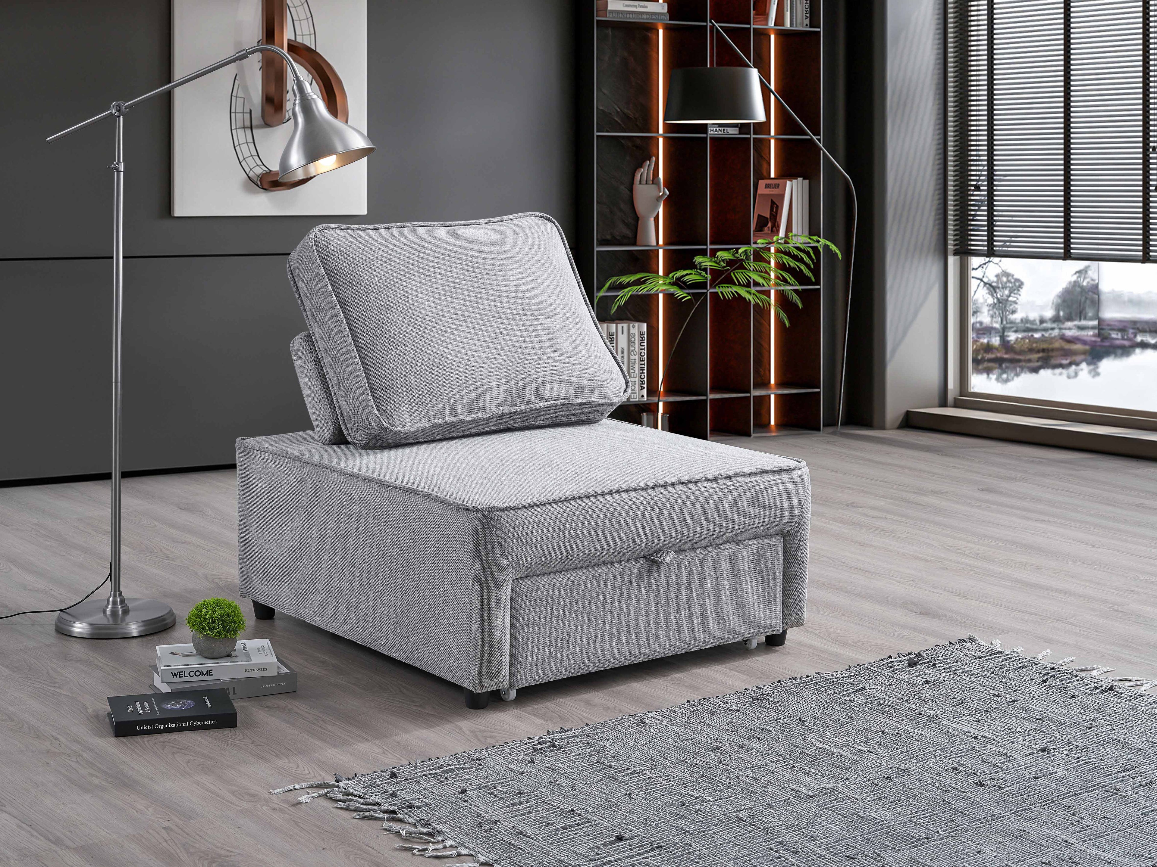 Napier grey sleeper chair that converts to a single bed