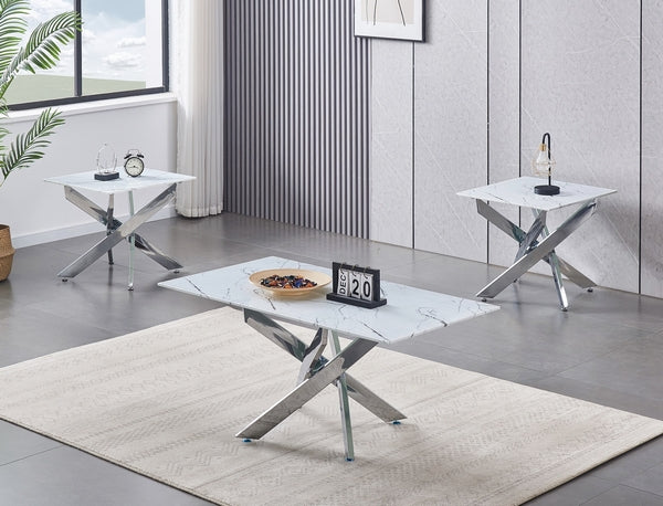 Bridlewood coffee table set with white marble glass tops