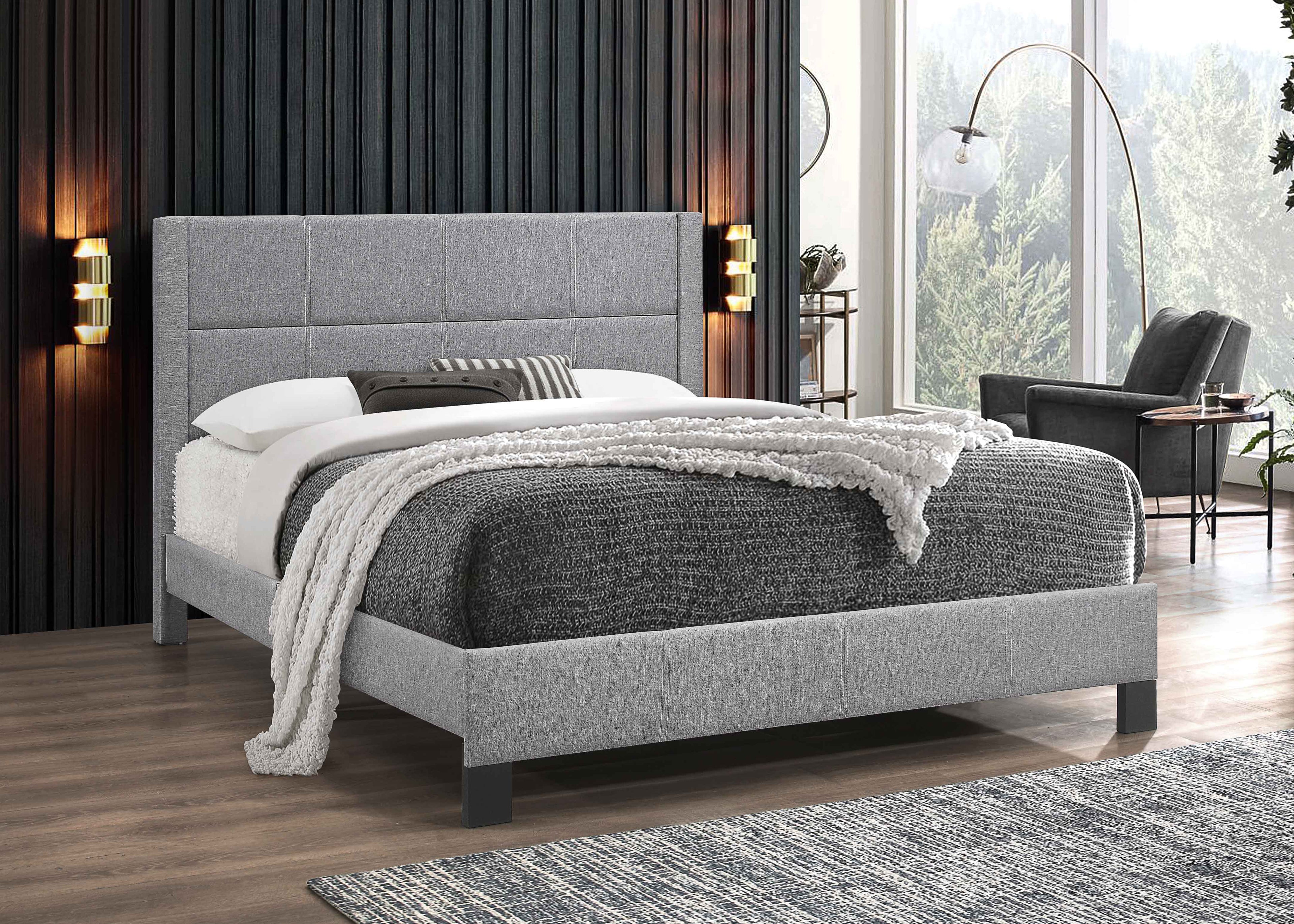 Rushton light grey fabric bed with contrast stitching