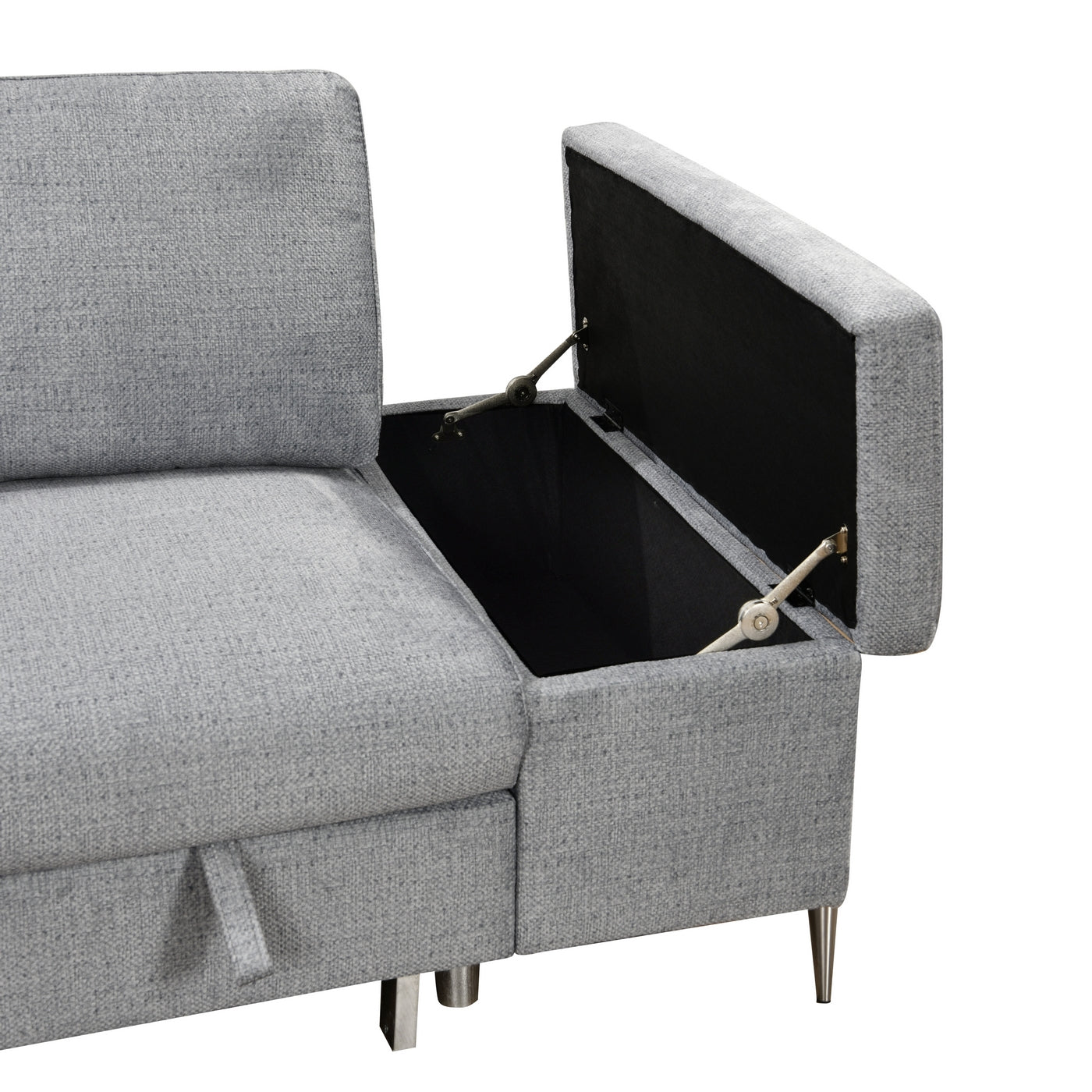 Neville sectional storage bench compartment detail