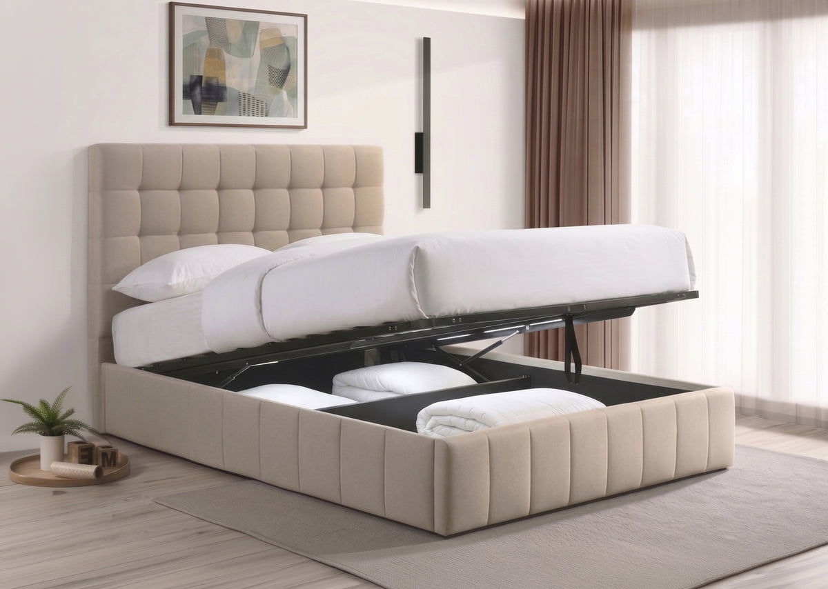 Pendrith ivory fabric lift storage bed