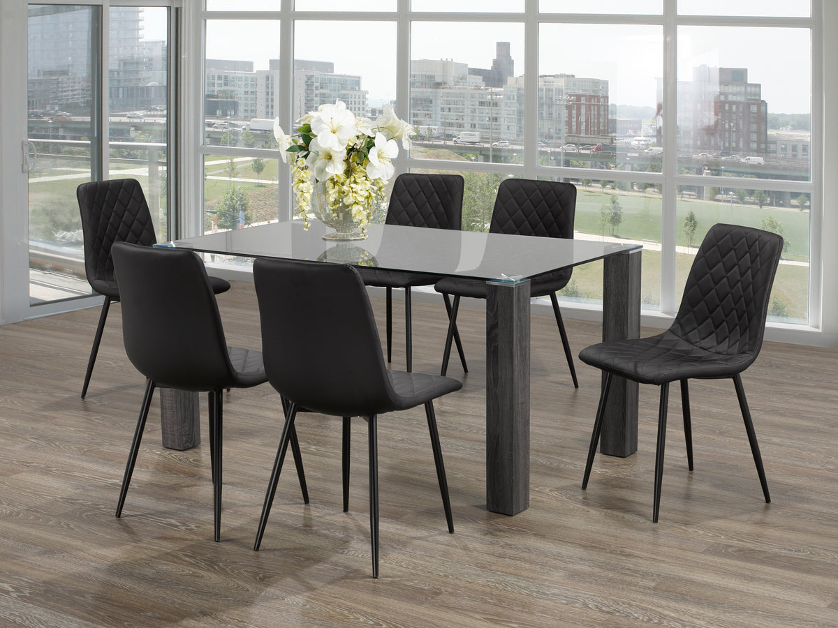 Hillsburgh 7-piece glass-top dining set with wood legs