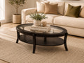 Rouge oval espresso coffee table with glass insert