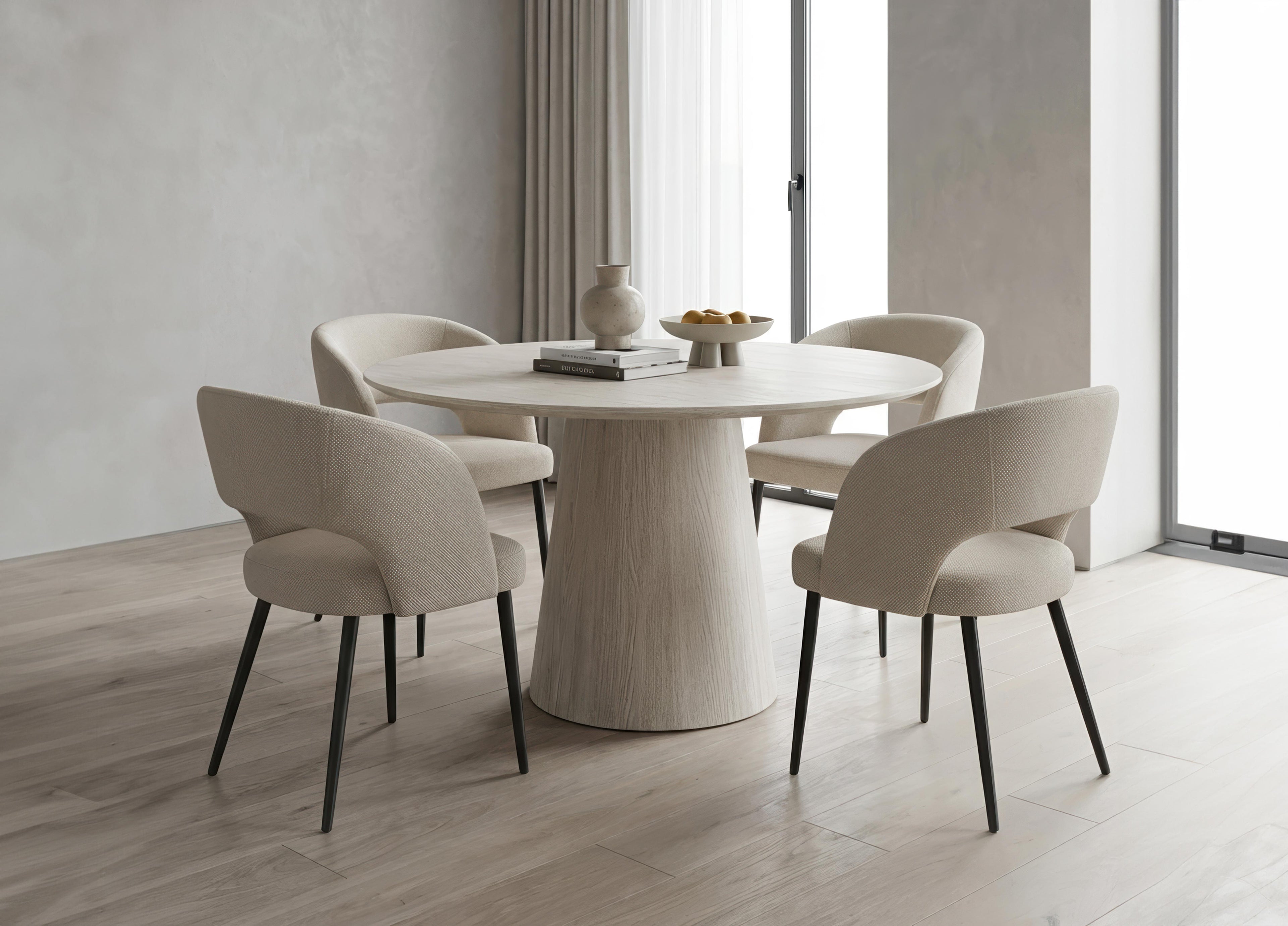 Eugenia 5-piece dining set with round travertine table