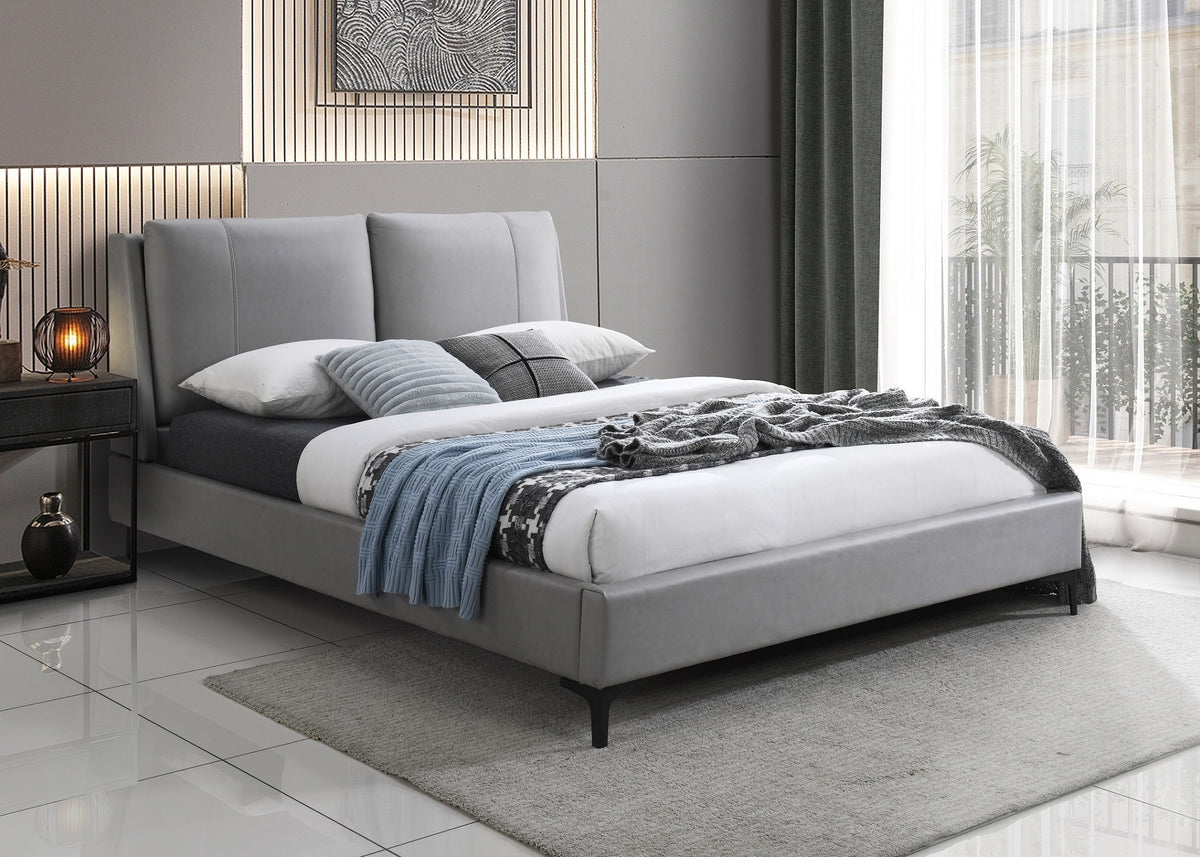 Kenilworth grey faux-leather bed with deep pillow headboard