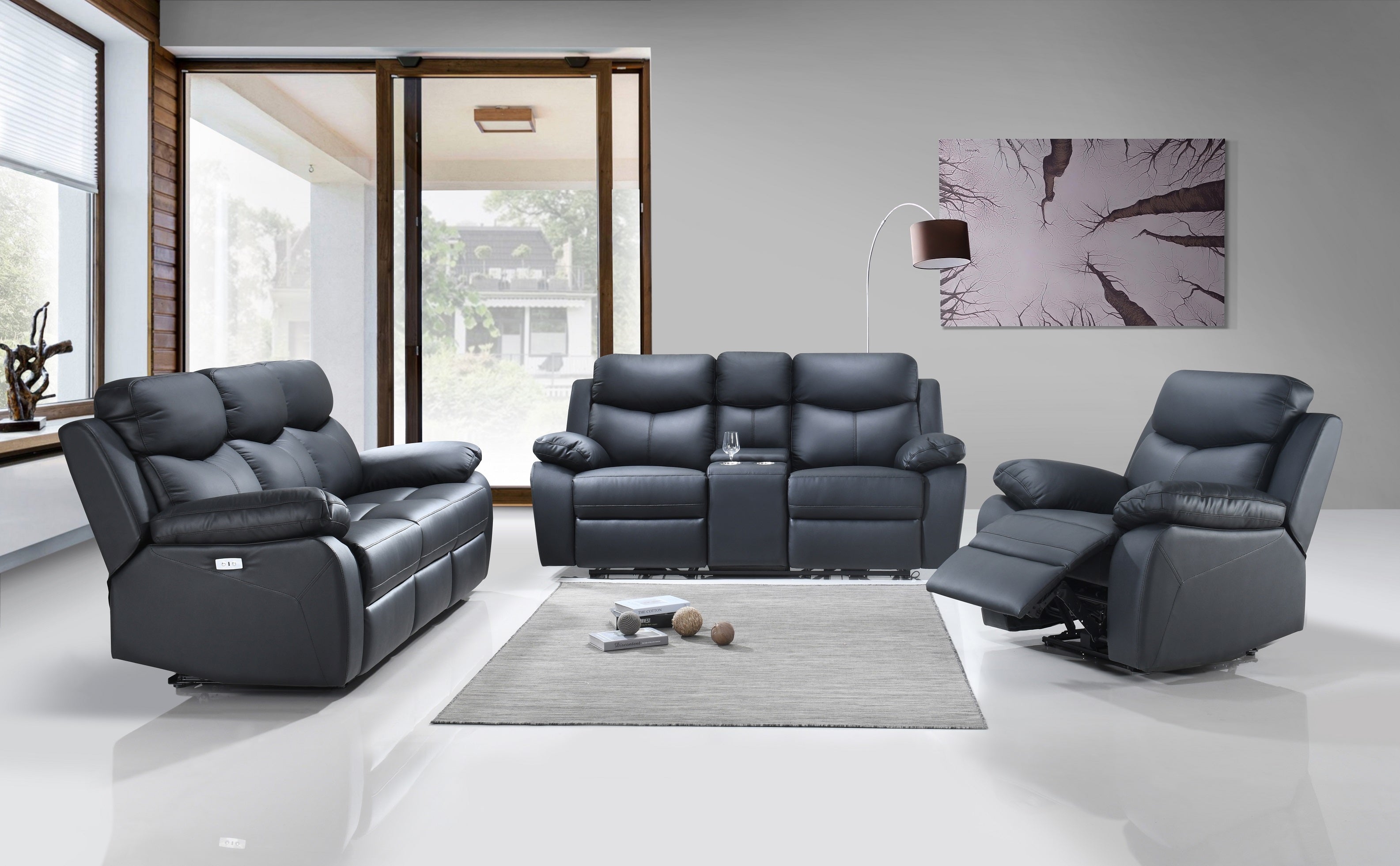 Cliffcrest power reclining sofa set in leather match