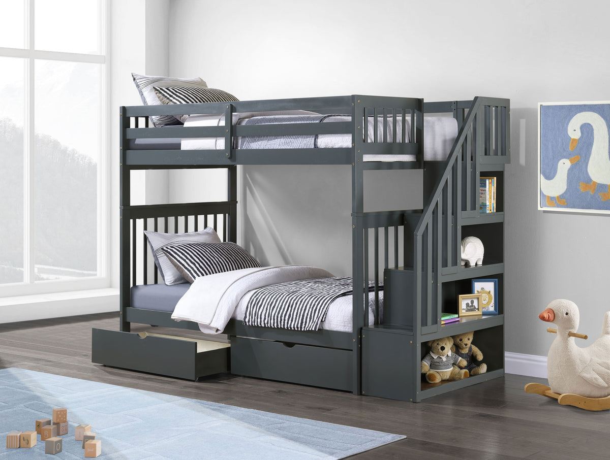 Rondeau grey mission bunk bed with reversible stairs single over single