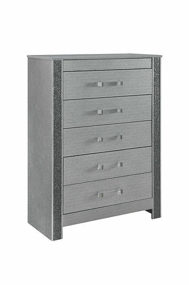 Logan-Silver Bedroom Collection – Glam Silver Finish with Crushed Crystal Accents & Disco Lights