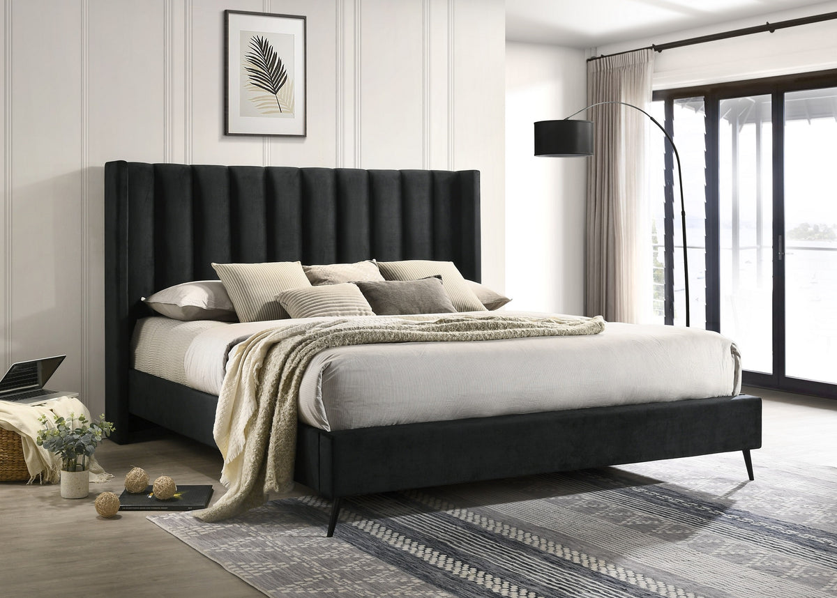 Mayfair black velvet wing bed with deep tufting