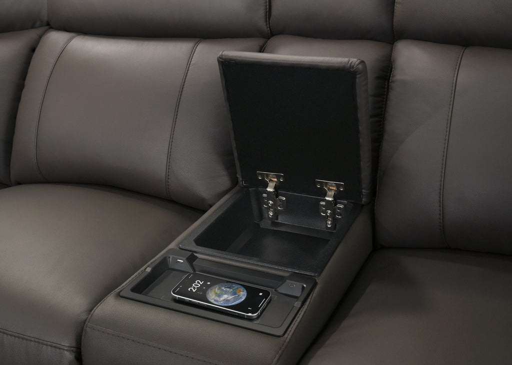 Bayfront sectional storage console with wireless charging
