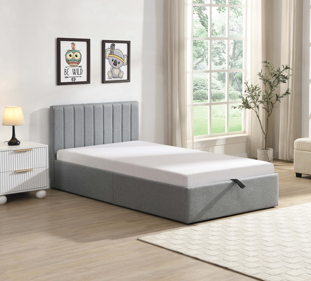 Seneca bed hydraulic lift storage compartment open