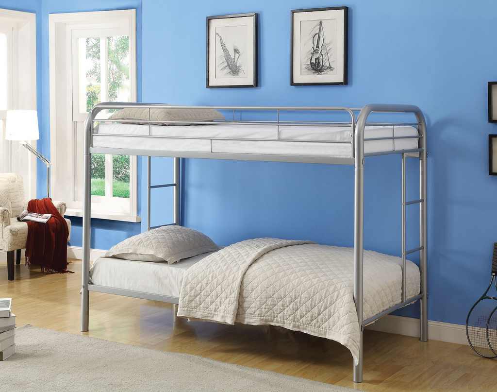 Grey single over single steel bunk bed