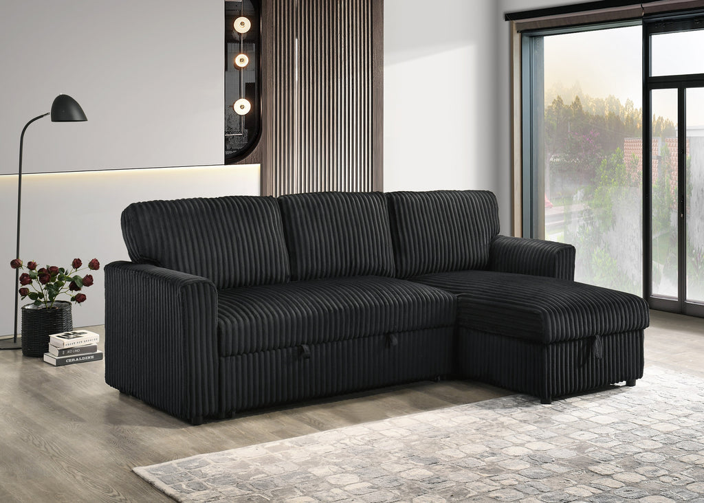 Waverley black sofa bed sectional with reversible chaise