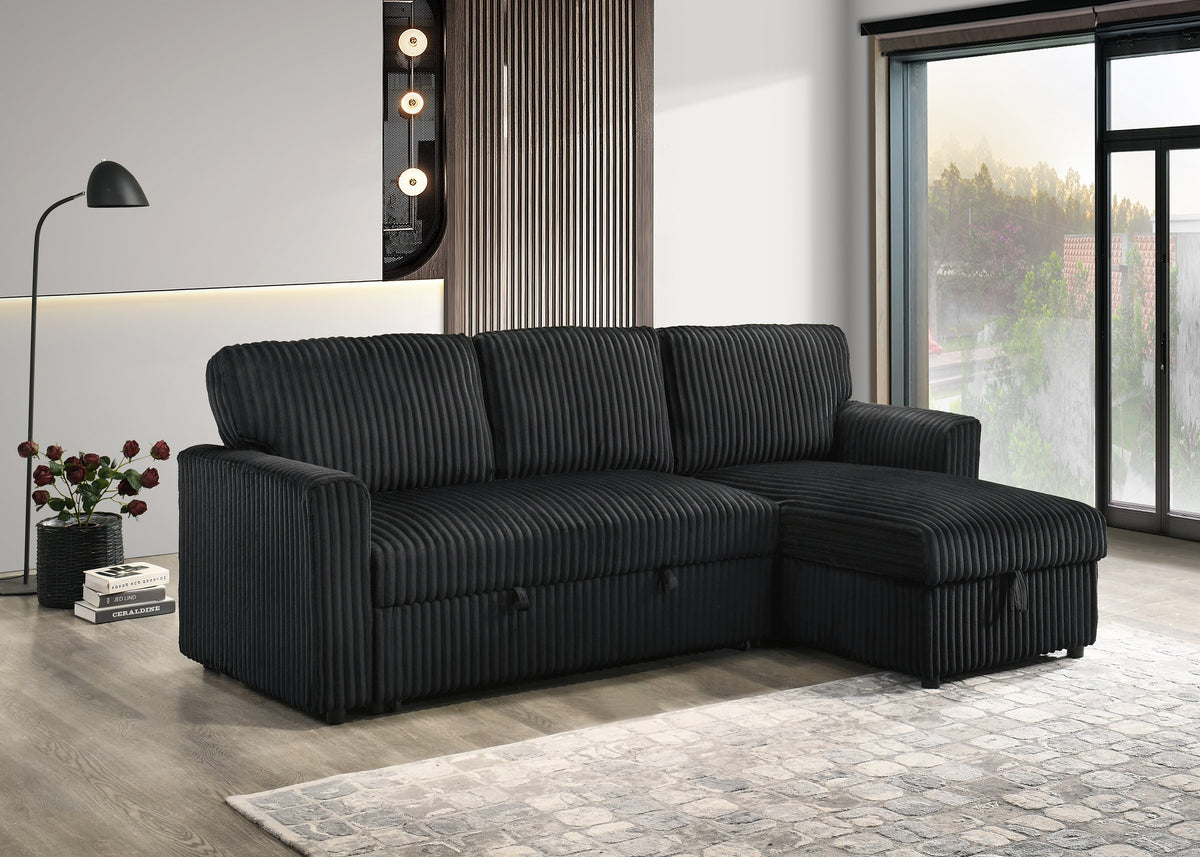 Waverley black sofa bed sectional with reversible chaise