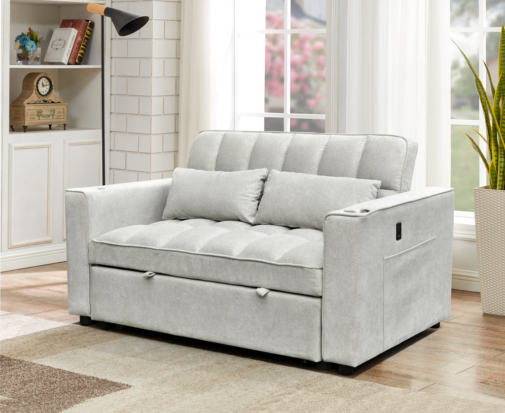 Elmer grey sofa bed with USB charging and cup holders