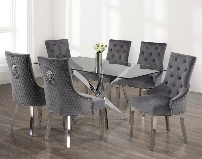 Erin 7-piece glass-top dining set with chrome legs