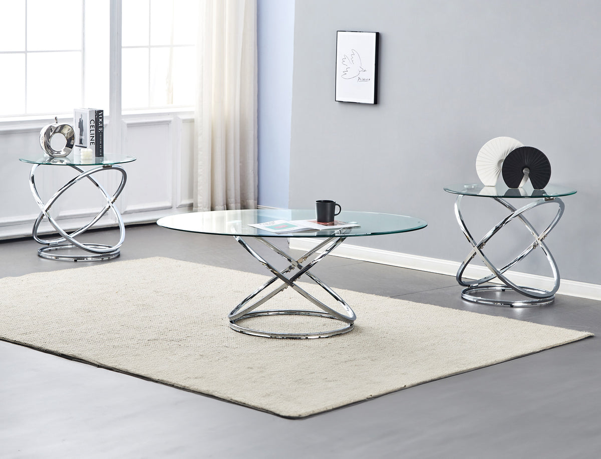 Alderwood modern 3-piece coffee table set with chrome bases