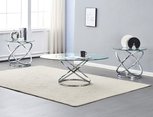 Alderwood modern 3-piece coffee table set with chrome bases