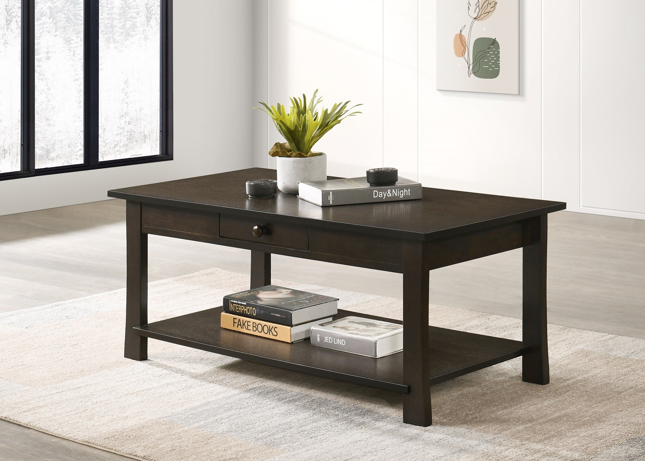 Broadview espresso coffee table with storage drawer