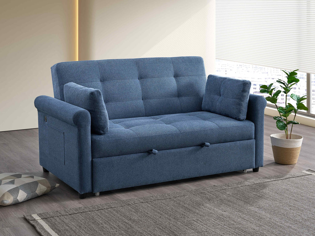 Enderby large sofa bed sectional in slate blue fabric
