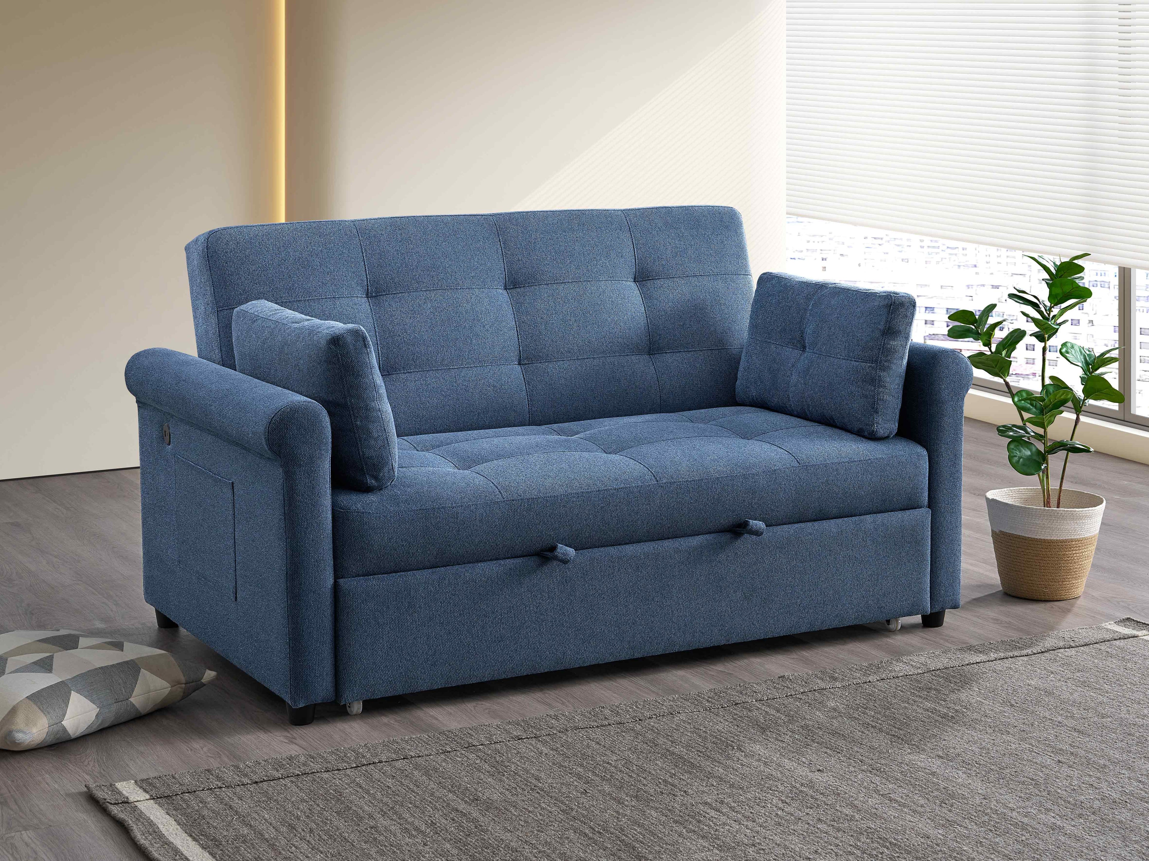 Enderby large sofa bed sectional in slate blue fabric