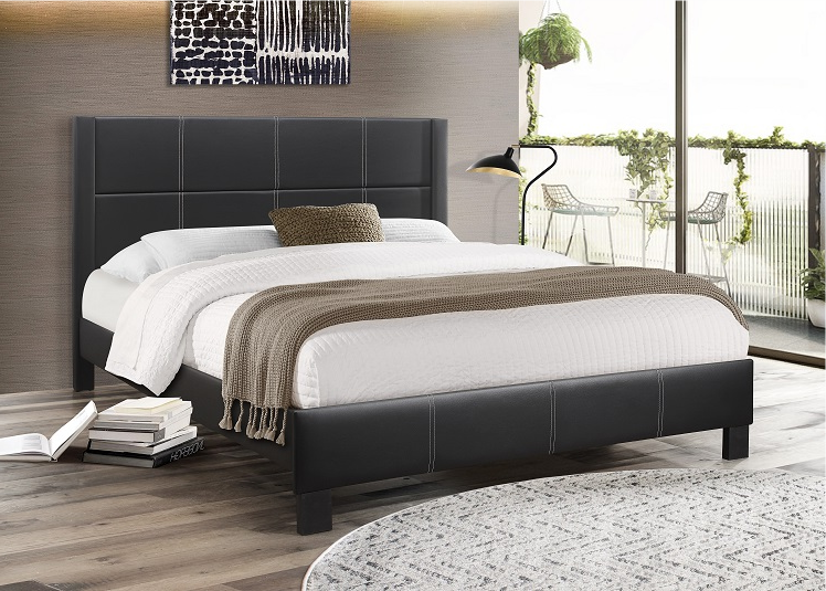 Rushton black faux-leather bed with contrast stitching