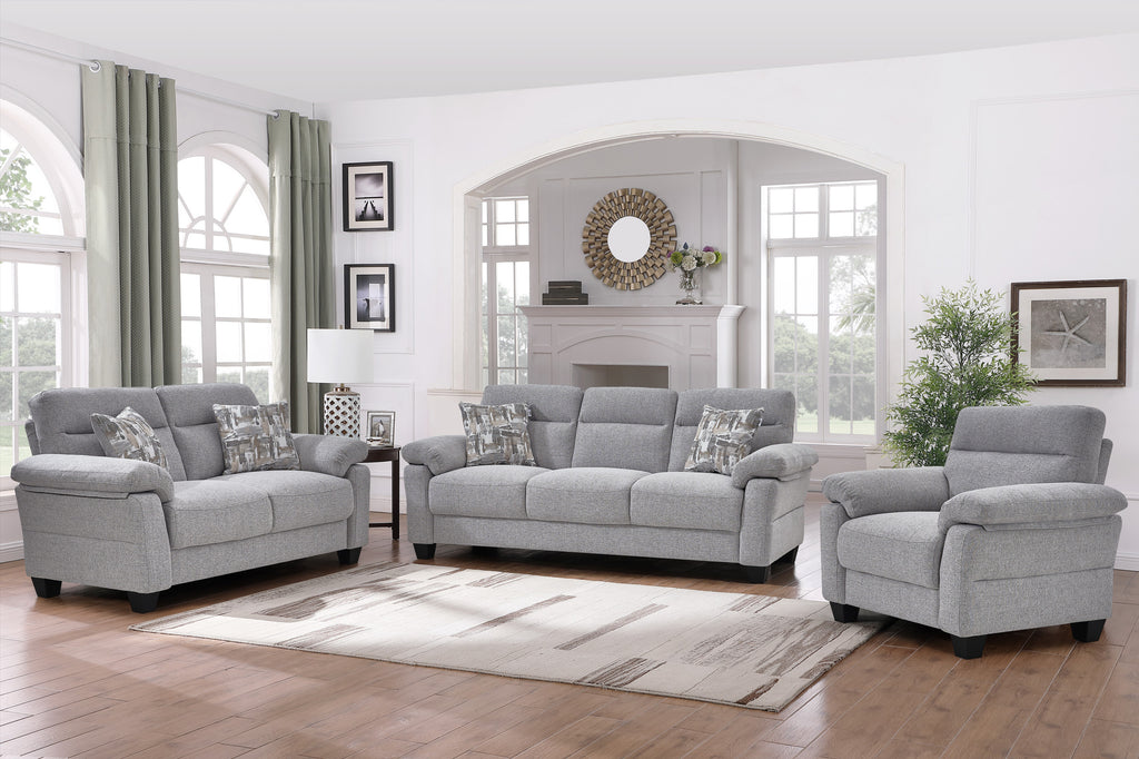 Falmouth sofa set in light grey performance fabric