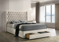 Empress ivory velvet diamond-tufted storage bed