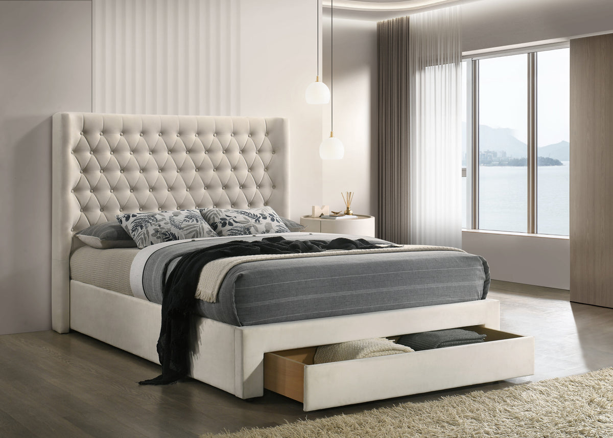Empress ivory velvet diamond-tufted storage bed