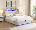 Montrose cream fabric storage bed with hydraulic lift