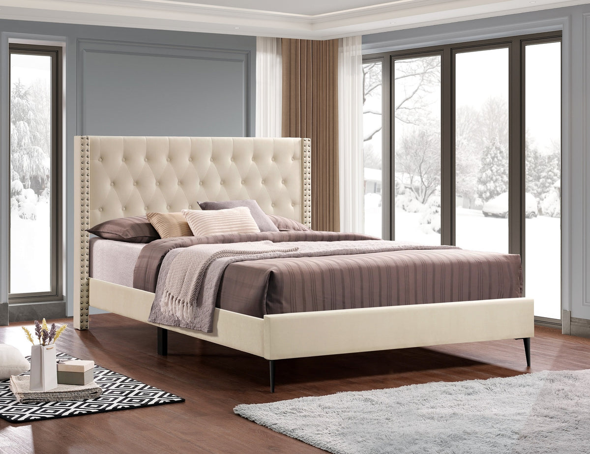 Viewmount creme velvet diamond wing bed in a box
