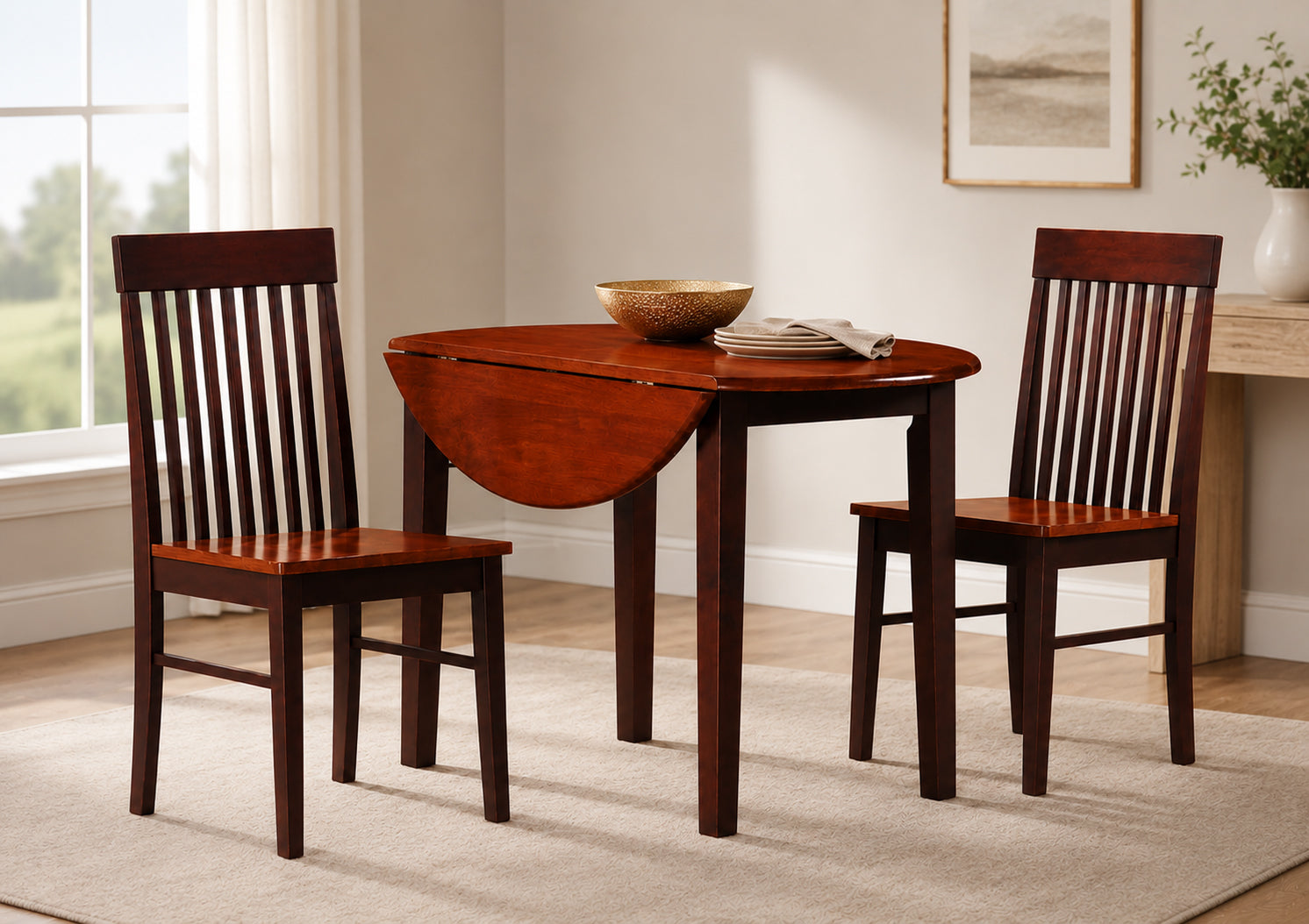 Gerrard 3-piece espresso dinette set with compact table and two chairs