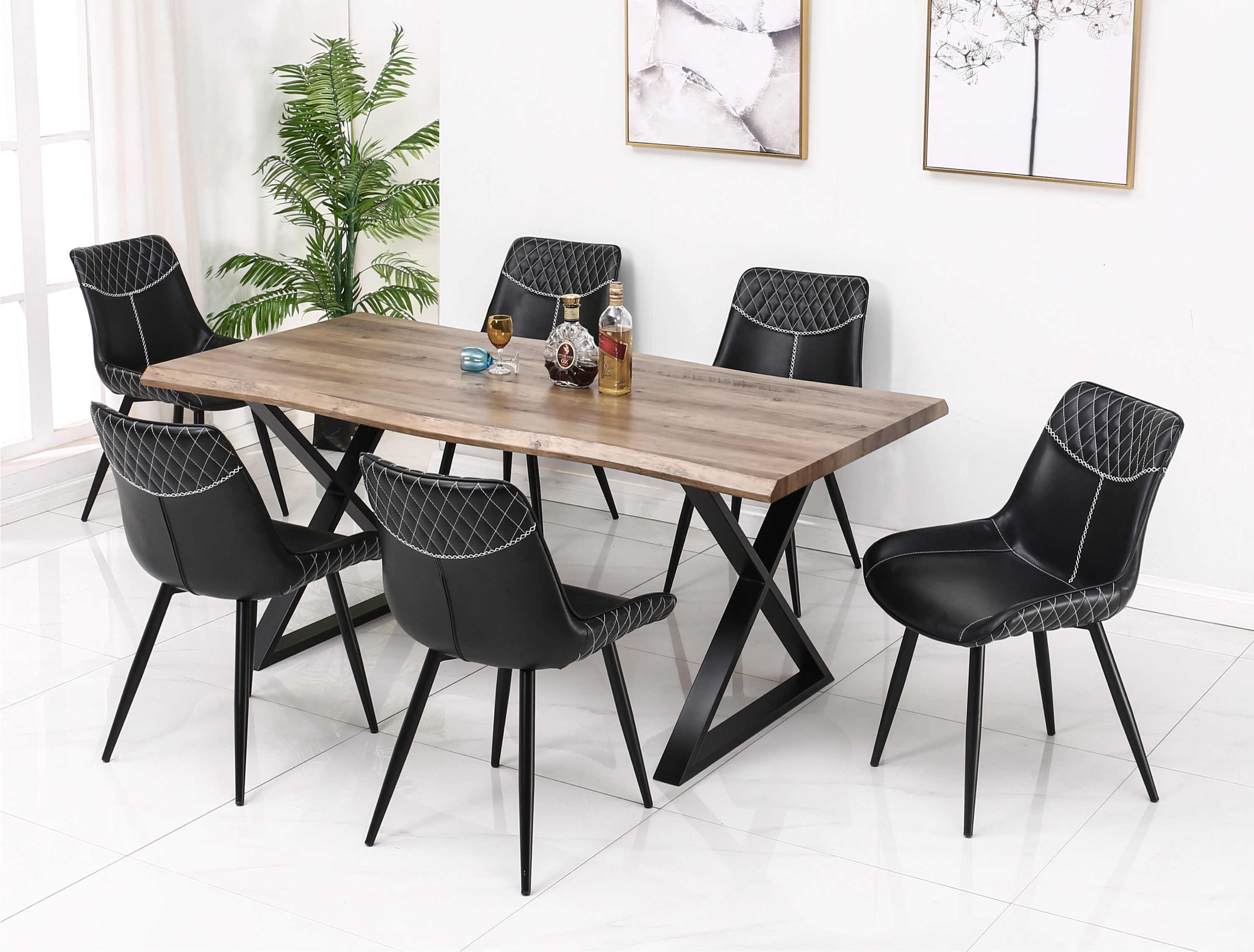 Minden live-edge look dining set with X-leg base
