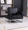 Vermont black faux-leather accent chair with chrome base