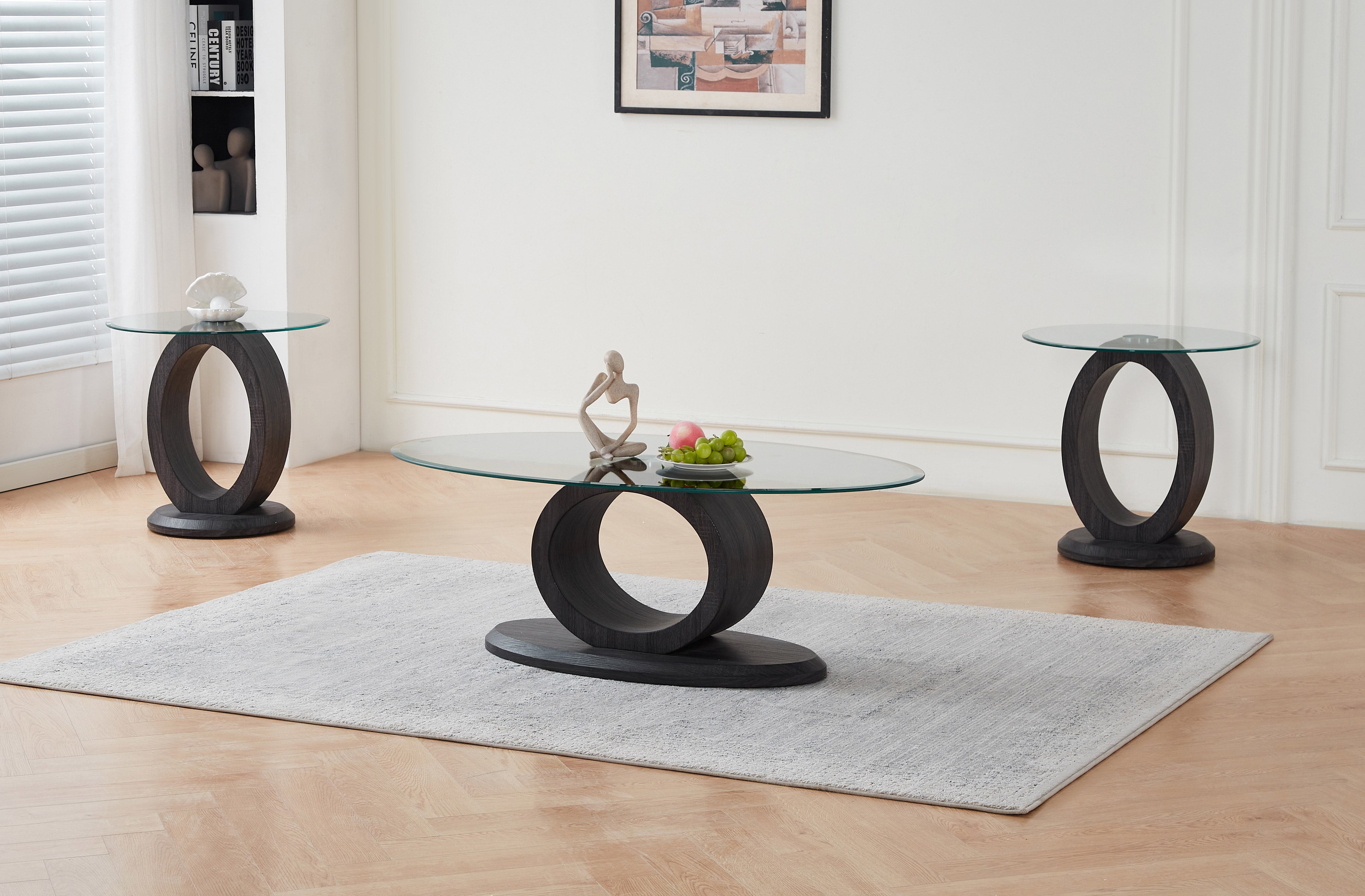 Oriole charcoal grey coffee table set with O-shaped base