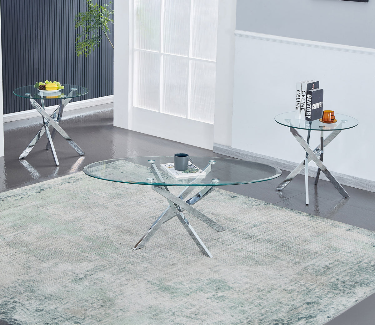 Lawrence modern chrome 3-piece coffee table set
