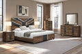 Optimus two-tone walnut bed with chevron LED headboard