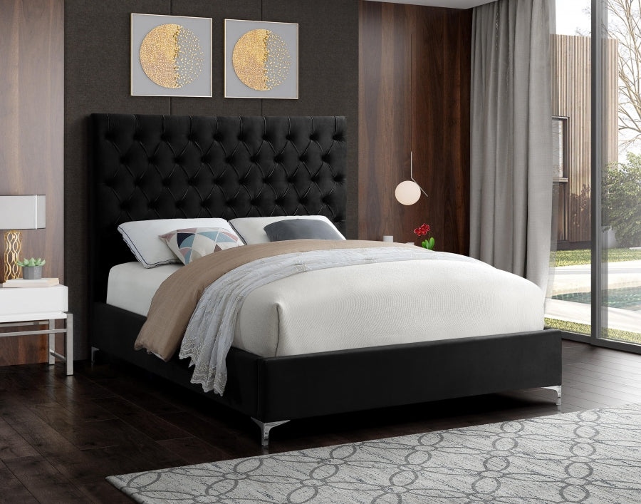 Dunvegan black velvet bed with chrome or gold legs