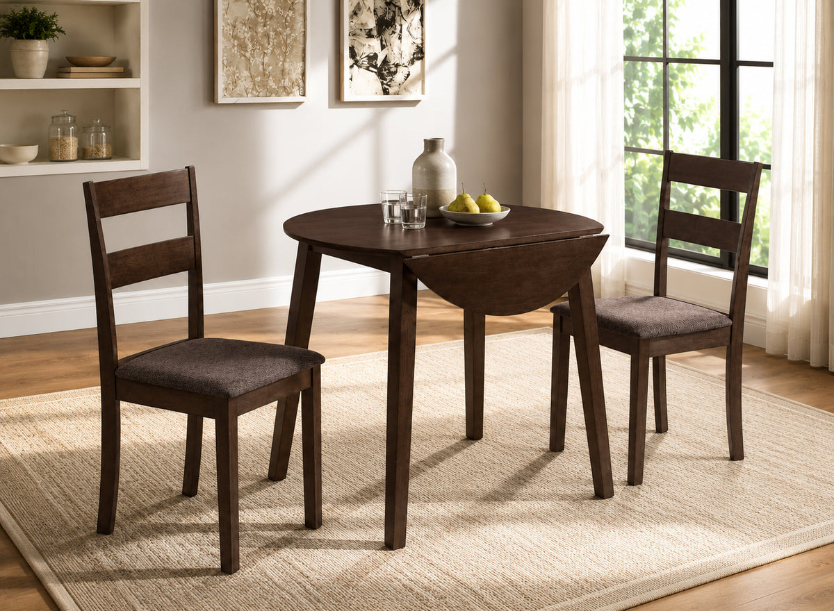 Toronto 3-piece dinette set in espresso with slat-back chairs