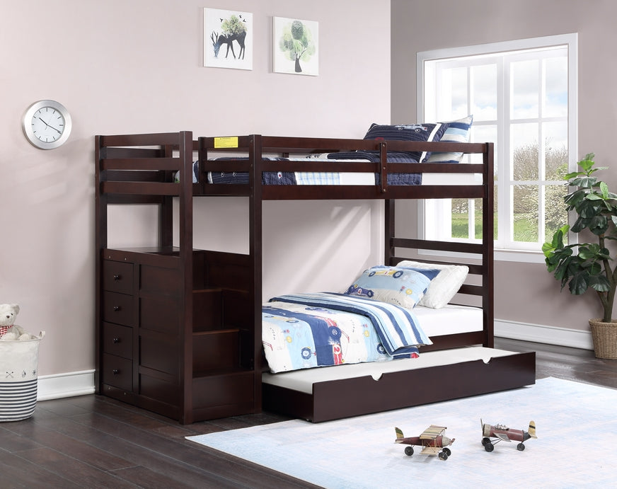 Awenda espresso staircase bunk bed single over single