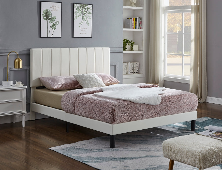 Delisle white faux-leather adjustable bed with vertical tufting