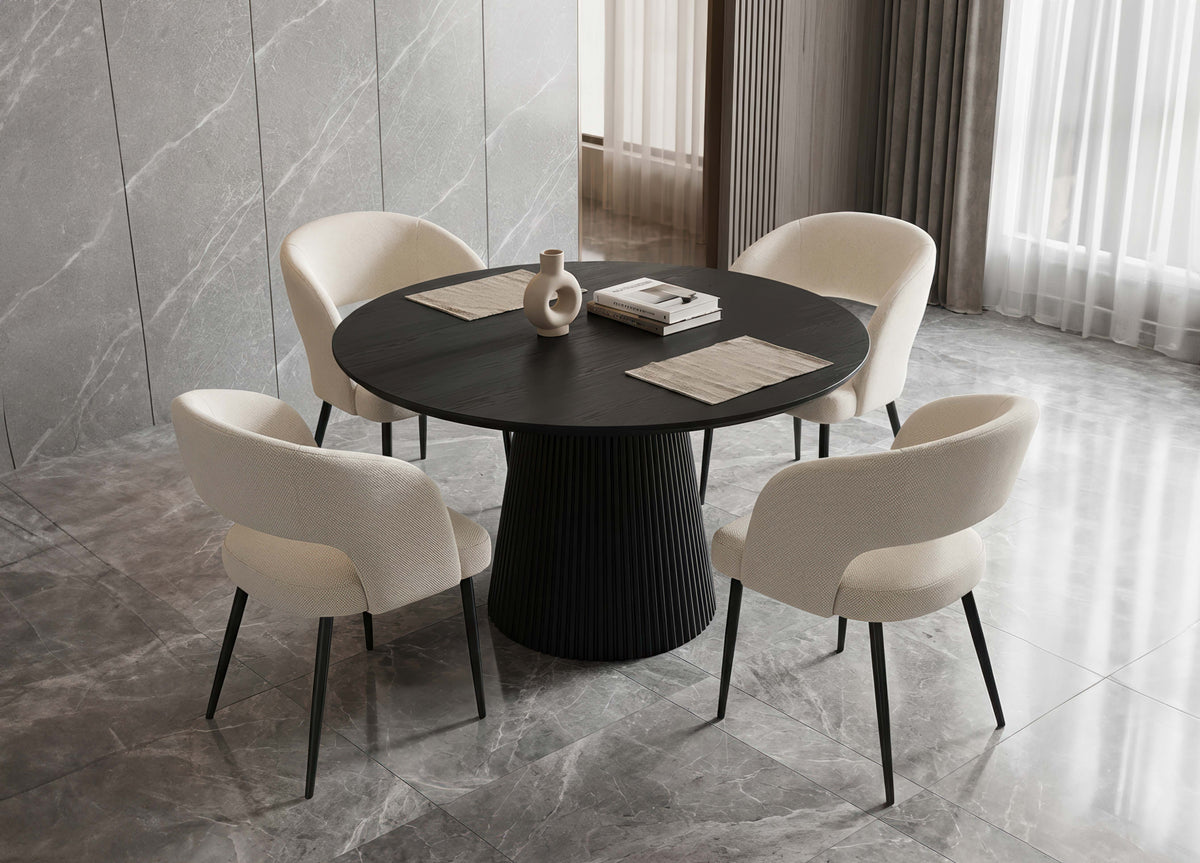 Kimberley 5-piece dining set with round midnight black table