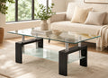 Roncesvalles glass coffee table with espresso accents and chrome legs
