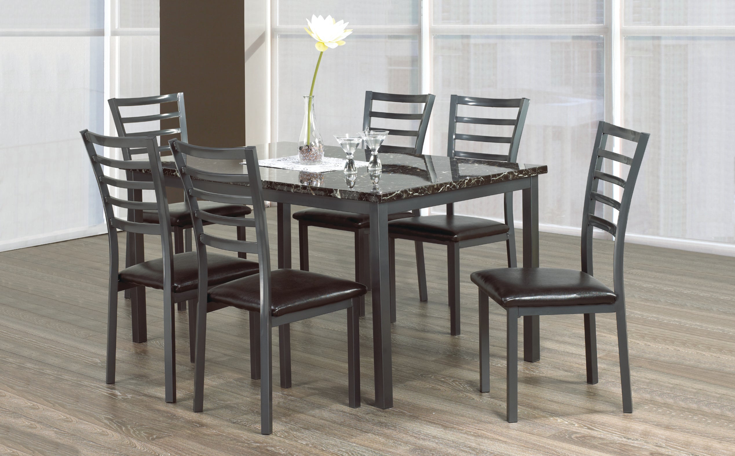Aurora 7-piece grey dining set with table and six chairs