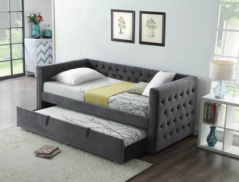 Belsize grey velvet day bed with pull-out trundle